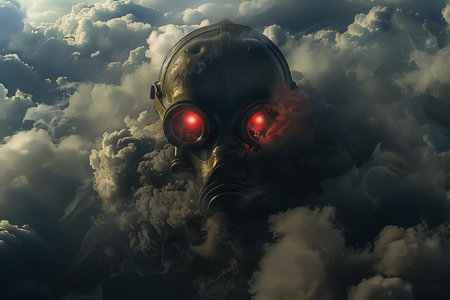 Astronaut in a gas mask in the clouds. 3d illustration