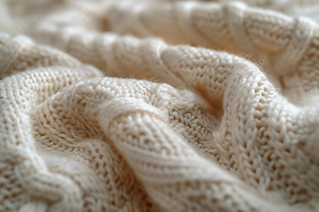 White knitted fabric as a background, close-up, macro