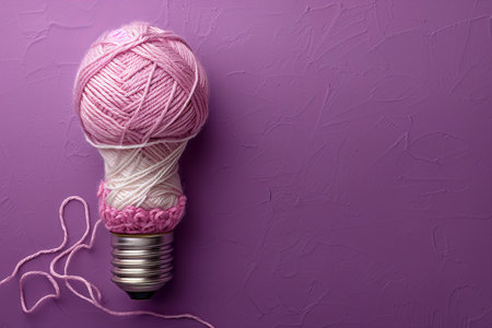 Lightbulb with knitting yarn on color background. Creative idea concept