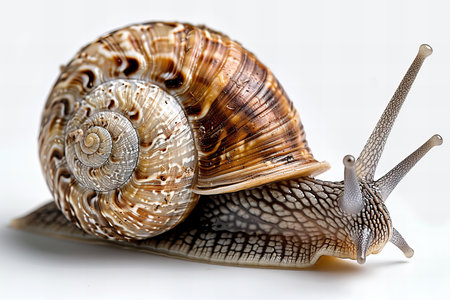 Snail on a white background. Close-up. Studio photography.