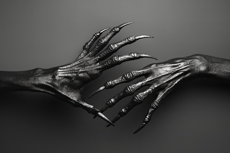 Black hands of a witch on a dark background. Halloween concept.