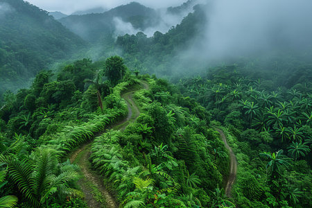 Landscape view of tropical rainforest in Sri Lanka, Asia.
