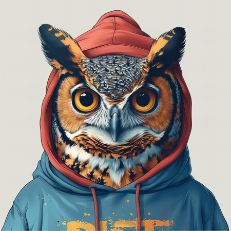 Portrait of a beautiful owl in a hood. Vector illustration.の写真素材