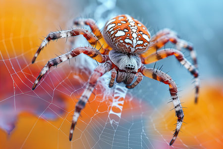 spider on the web in the forest, macro photo with shallow depth of field