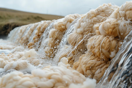 Close-up of sheep wool in a river. Selective focus.