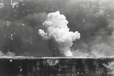 Black and white image of an explosion in the sky. Abstract background