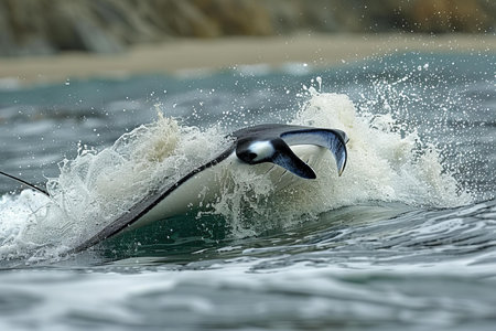 Manta ray, Chrysaetoscelis melanocephalus, single bird in water, Falkland Islands