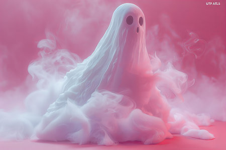 Halloween ghost with white smoke on pink background. 3d rendering
