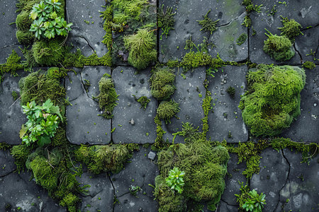 Green moss on brick wall texture background.の写真素材