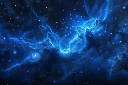 Abstract space background with blue nebula and stars, 3D illustration