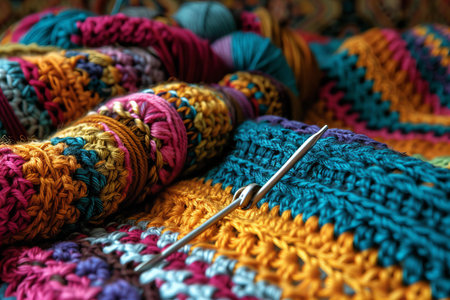 Knitting needles and yarn. Close-up. Selective focus.