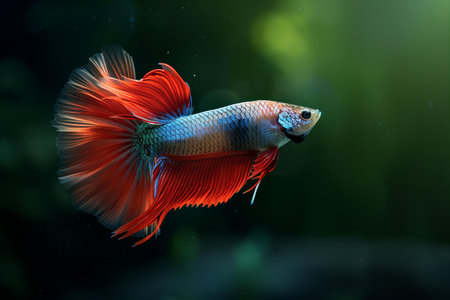 Capture the moving moment of red siamese fighting fish isolated on black background. betta fish.