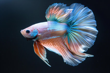 Capture the moving moment of blue siamese fighting fish isolated on black background. betta fish.