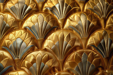 3d render of golden metallic background with embossed abstract pattern