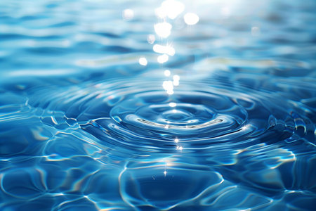 Water drop and ripples on the surface of the water. Blue background