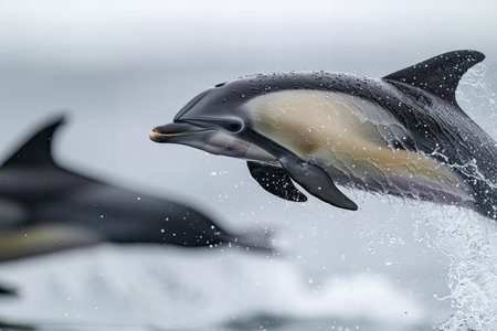 Dolphins jumping out of the water in the Atlantic Ocean