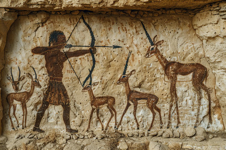 Ancient painting on the wall of the temple.の写真素材