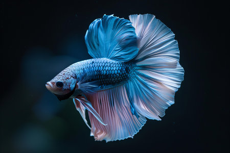 Capture the moving moment of blue siamese fighting fish isolated on black background. betta fish.