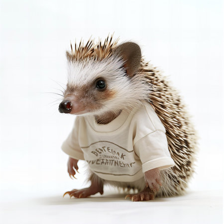 hedgehog in a white shirt on a white background, isolatedの写真素材