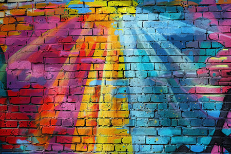 Colorful graffiti on a brick wall. Abstract background for design.