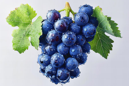 Bunch of grapes with water drops on white background, closeup