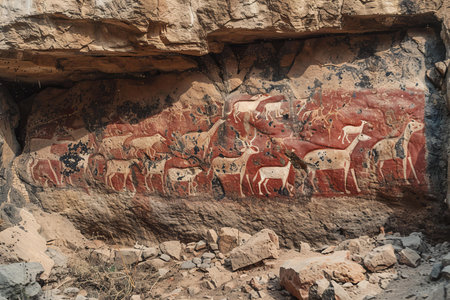 Ancient rock paintings in Petra, Jordan. Petra is one of the New Seven Wonders of the World.の写真素材