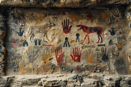 Ancient hieroglyphs on the wall of Cappadocia, Turkeyの写真素材