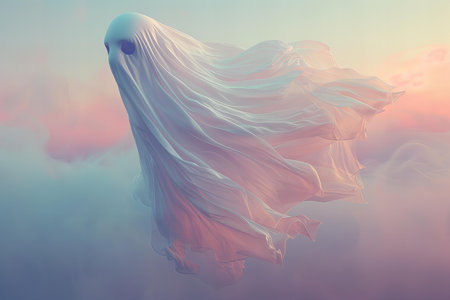 abstract background with a piece of transparent cloth flying in the airの写真素材