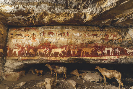 Ancient cave paintings in Cappadocia, Anatolia, Turkeyの写真素材