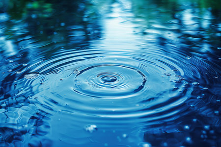 drop of water falling on the surface of rippled blue water