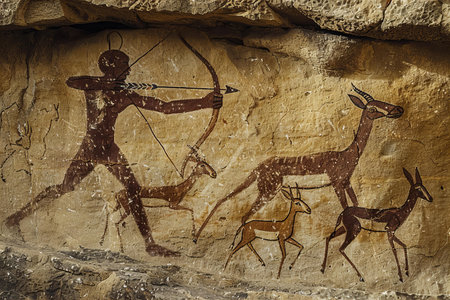 Hieroglyphs on the wall in the cave.の写真素材