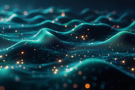 3D rendering of abstract digital background with glowing particles and bokeh