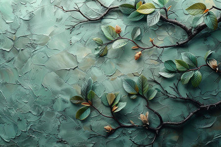 Creative layout made of green leaves on color background. Nature conceptの写真素材