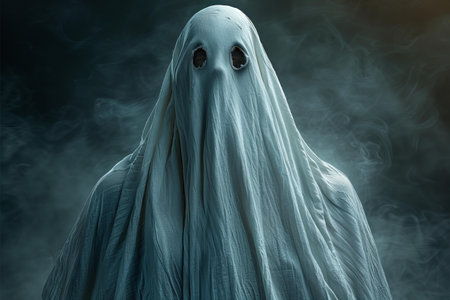 Ghost in the fog. Halloween concept. 3D Rendering.
