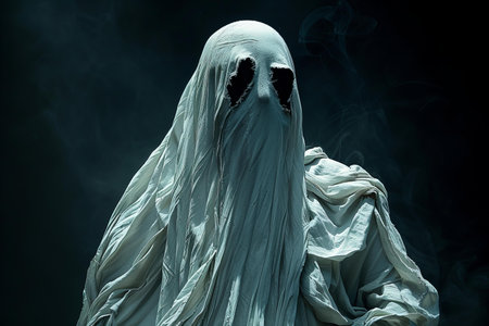 Scary ghost in the smoke. Halloween concept. Black background.