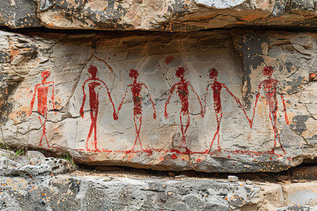 Ancient hieroglyphs carved on the wall of a cave.の写真素材