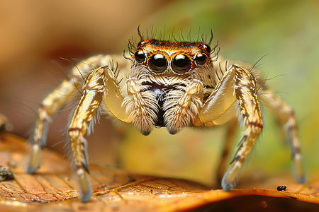 jumping spider close up in nature. super macro spider image.