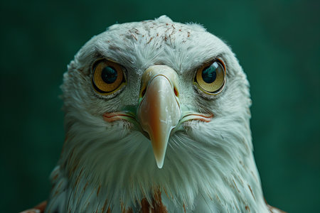 Portrait of an eagle on a dark green background. Close-up