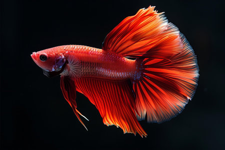 Capture the moving moment of red siamese fighting fish isolated on black background. betta fish.