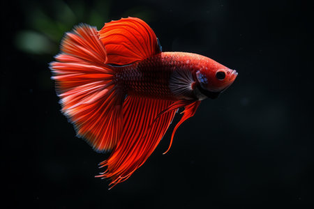 Capture the moving moment of red siamese fighting fish isolated on black background. betta fish.の写真素材