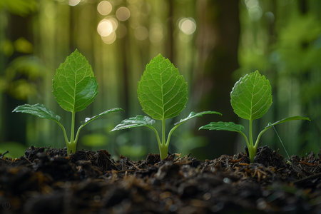 Young plant in the forest with bokeh background, Ecology concept