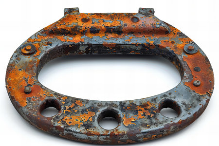 Old rusty iron horseshoe isolated on white background with clipping pathの写真素材