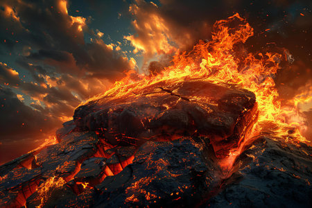 Flaming lava in the sky. 3d render illustration.