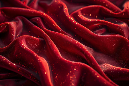 Close up of red satin fabric texture background with bokehの写真素材