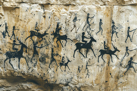 Mural on the walls of the ancient city of Petra, Jordanの写真素材