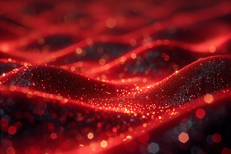 Red abstract background with bokeh defocused lights. 3d rendering