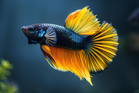 Capture the moving moment of yellow siamese fighting fish isolated on black background. betta fish.