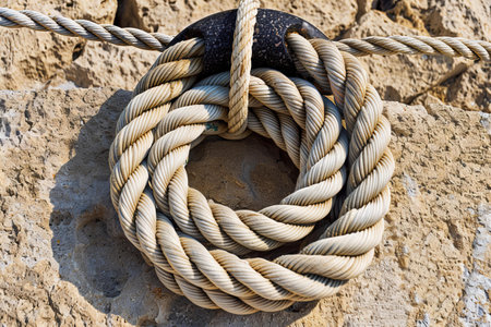 Rope on a mooring bollard on the beach