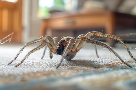 Close-up of a jumping spider on the floor in the house