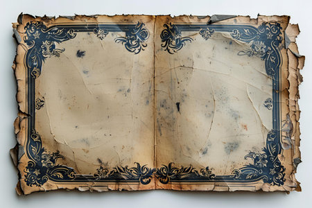 Old paper with a decorative pattern on a white background, copy space